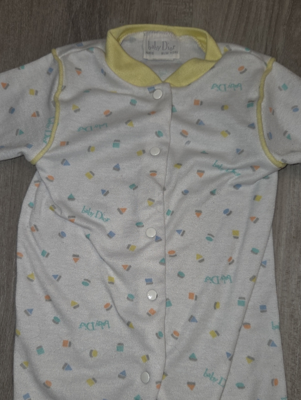 Baby DIOR Yellow-Trim White Printed Kids Pajamas
